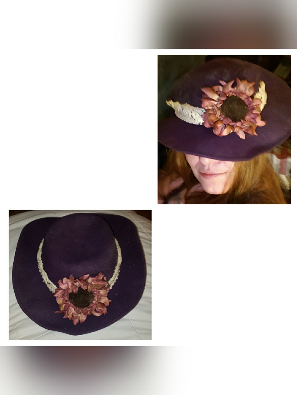 Women’s Purple Wool Flower Trim Hat